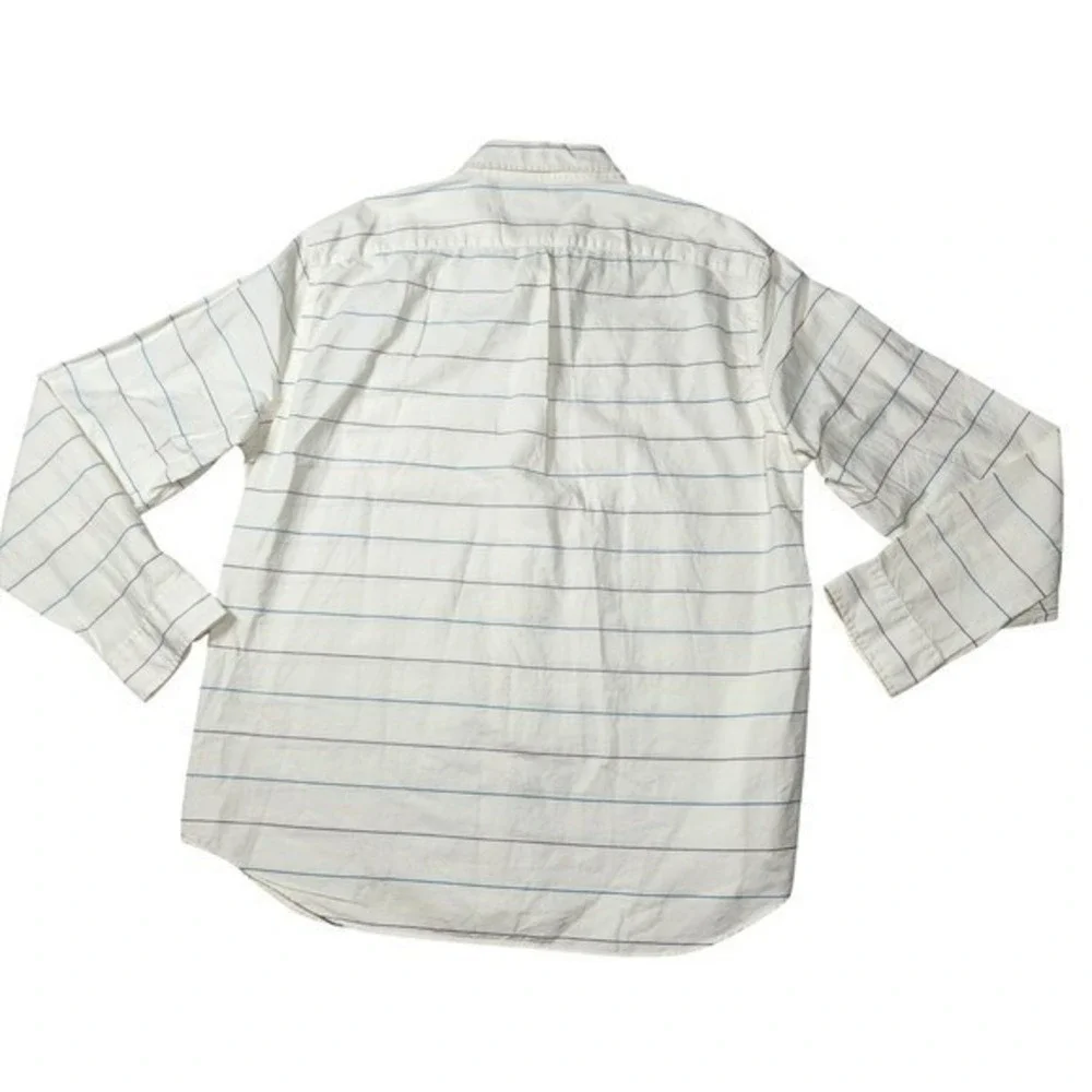 J.Crew Men's XL Sunwashed Oxford Shirt White Blue Striped Tailored Button Down‎